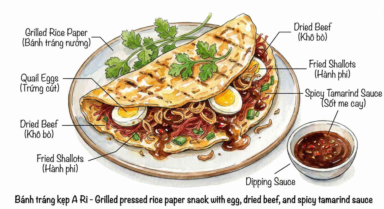 Bánh Tráng Kẹp ingredients sketch